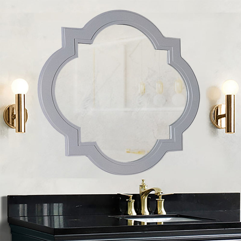 Bellaterra Home 9907-M-LG 32" quatrefoil mirror, Gray, installed in a bathroom