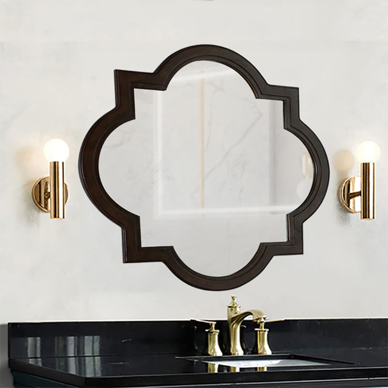 Bellaterra Home 9907-M-SW 32" quatrefoil mirror, Walnut, installed in a bathroom