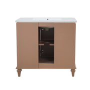 Bellaterra Home A3722-MT3-AQ Sintra 37" vanity, Weathered Neutral, white engineered stone top, back view