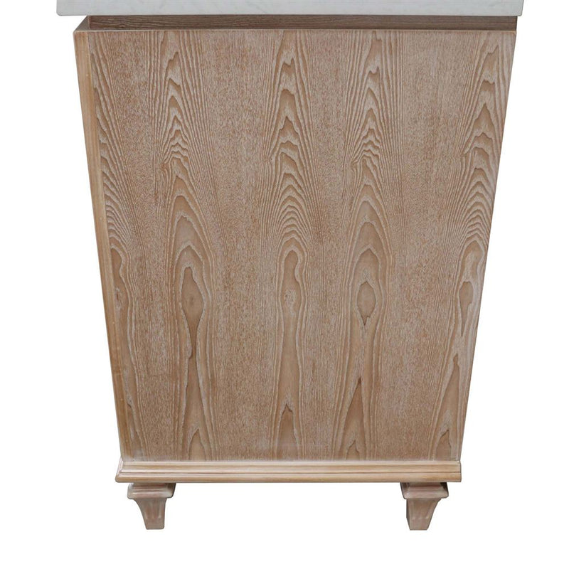 Bellaterra Home A3722-MT3-AQ Sintra 37" vanity, Weathered Neutral, white engineered stone top, side view