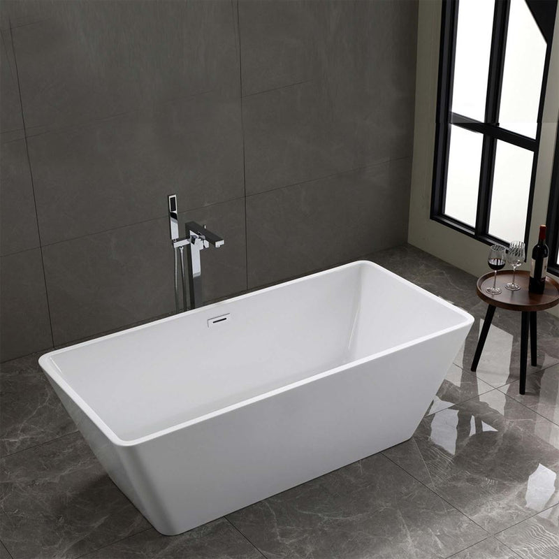 Bellaterra Home BA6867 Rieti 67" freestanding tub, white high gloss, installed in a bathroom, shot 2