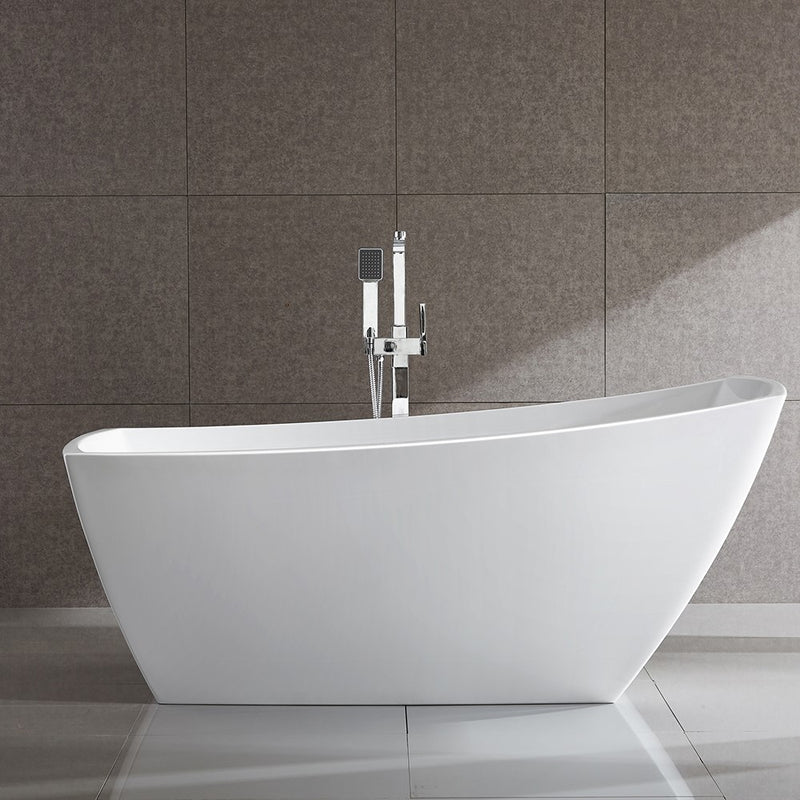 Bellaterra Home BA7525 Albi 67" freestanding tub, white high gloss, installed in a bathroom, shot 2, shot 3, shot 4