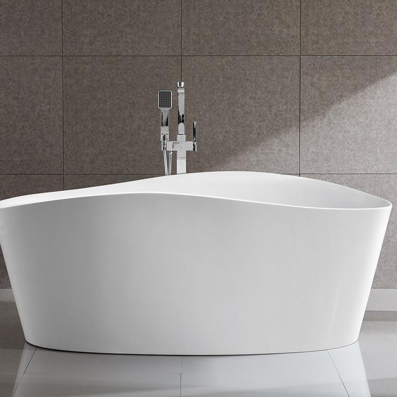 Bellaterra Home BA7528 Grasse 67" freestanding tub, white high gloss, installed in a bathroom, shot 2