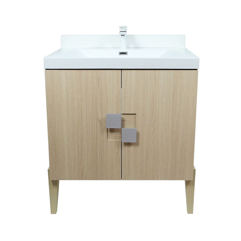 Bellaterra Home BACKSPLASH-GC-WH-31 31.5" composite granite backsplash, shown on matching vanity top