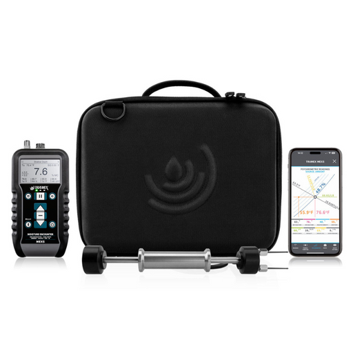 Tramex Building Survey Inspection EZ Kit - BSIZK A comprehensive image of the Tramex BSIZK kit showcasing various inspection tools for building surveys, including moisture meters and accessories, arranged in a sturdy carrying case.