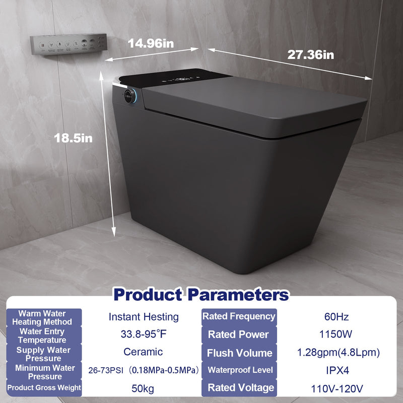 T2605 Matte Gray Smart Toilet with LED Screen & Bidet