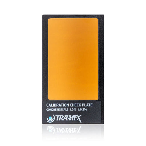 Tramex CME Calibration Check Plate - CALCRH A straight-on view of the calibration check plate featuring a durable, flat surface designed for precision measurements. The plate includes marked calibration areas and is intended for use with Tramex moisture meters.