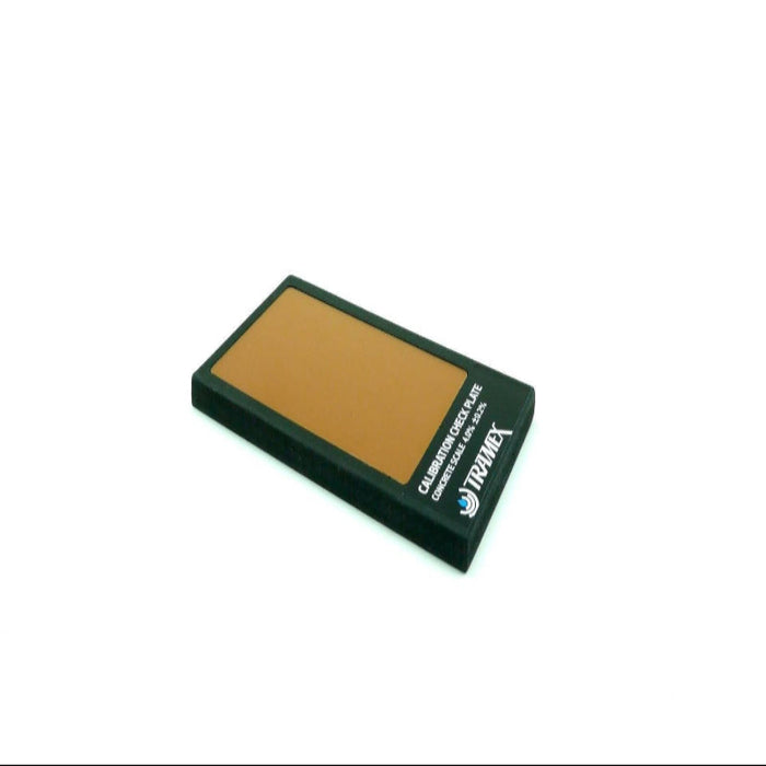 Tramex CME Calibration Check Plate - CALCRH A flat calibration check plate designed for use with Tramex meters, featuring measurement grids and a clear graphical layout to assist in verifying the accuracy of moisture measurement devices.