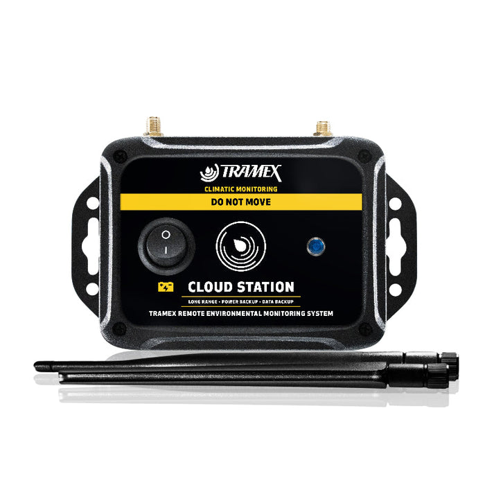 Tramex TREMS-10 Remote Environmental Monitoring System 10 A sleek remote monitoring device with a white background, featuring a digital display and user interface for tracking environmental conditions.