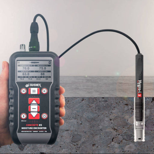 Tramex Hygro-i2 Hole Liners 3/4" (19mm) - ASTM F2170 - RHHL: Image showing a cut-away sleeve for the Tramex Hygro-i2 probe designed for in-situ moisture testing in concrete, featuring a detailed view of the probe and its surrounding materials.