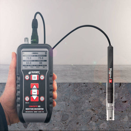Tramex Electronic Interface Cable - RHIE2B Image showing the Tramex RHIE2B electronic interface cable with in-situ cut-away sleeve for measuring relative humidity in concrete. The image highlights the cable's design and features.