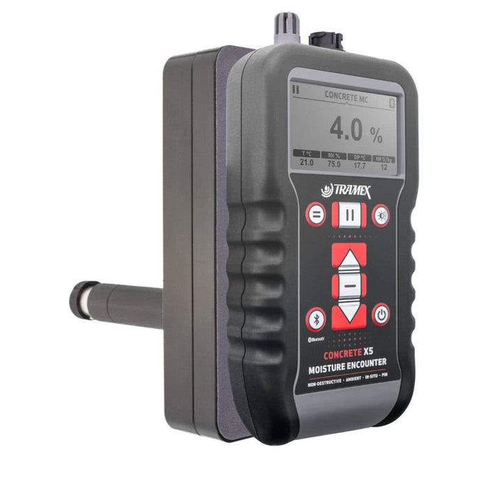Tramex Concrete Determinator Inspector Kit - CDIK Image of the Tramex Concrete Moisture Probe featuring an assembled probe back plate, designed for measuring moisture levels in concrete. The kit includes various components essential for accurate readings.