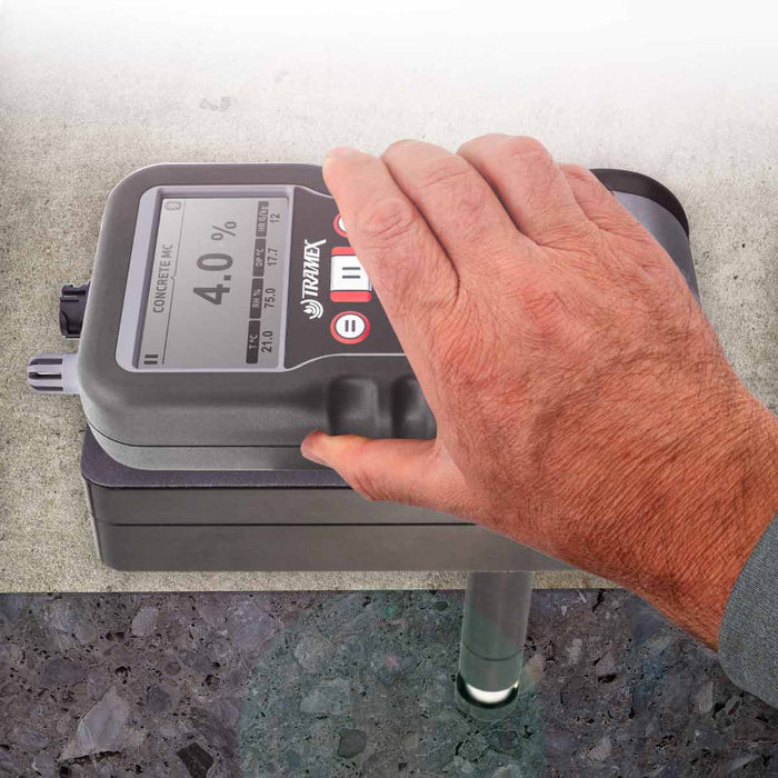 Tramex Concrete Determinator Kit - CDK A detailed image of the Tramex Concrete Determinator Kit showcasing the moisture probe and meter, featuring a sleek design with labeled components, set against a neutral background.