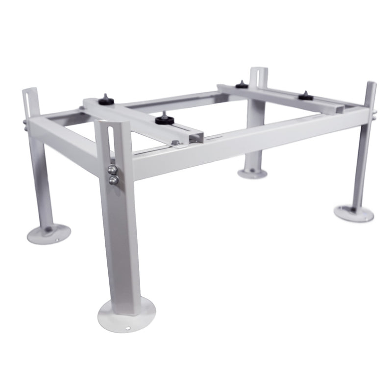 Weldbracket stand angled view showing the adjustable cross rails