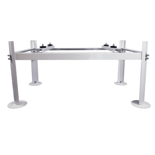 CoolGuard Weldbracket white steel condenser stand, front view with four legs and rubber-topped bolts