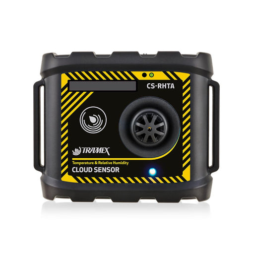 Tramex TREMS-5 - Remote Environmental Monitoring System 5 A straight-on view of the Tramex TREMS-5 device, showcasing its sleek design, digital display, and sensors, set against a neutral background.