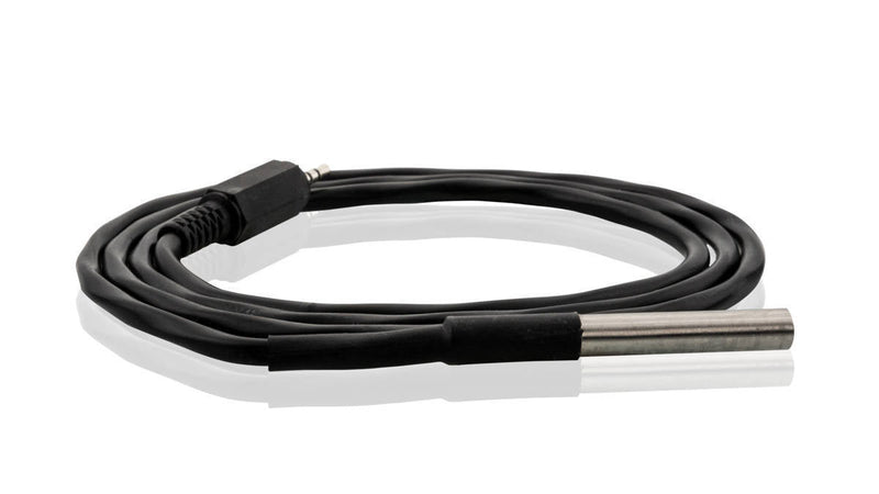 Tramex Concrete Coatings Installer Tech Kit - CCTK: An image showing the Tramex Surface Contact Temperature Probe, which is designed to attach to the DL RHTA and DL RHTX meters. The probe features a sleek metallic construction with a temperature sensing tip and a cable for easy connectivity.