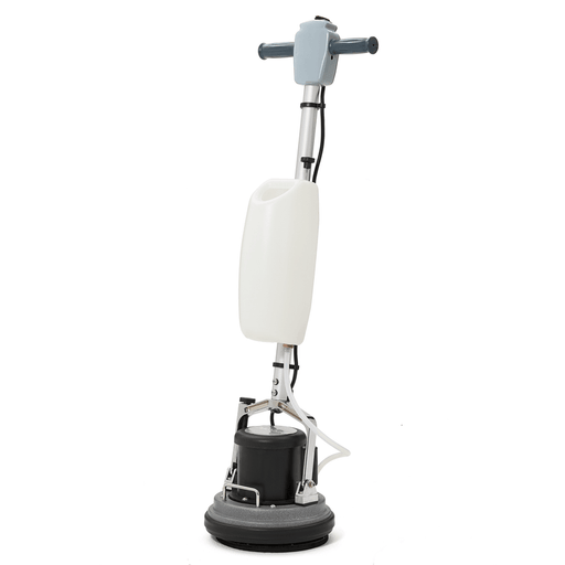 Dapper Supply 10-inch floor buffer polisher with solution tank and pad head.