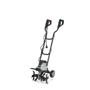 Dapper Supply 14-inch electric tiller cultivator front angle view.