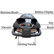 Dapper Supply 19-inch battery walk-behind floor scrubber three-quarter view.