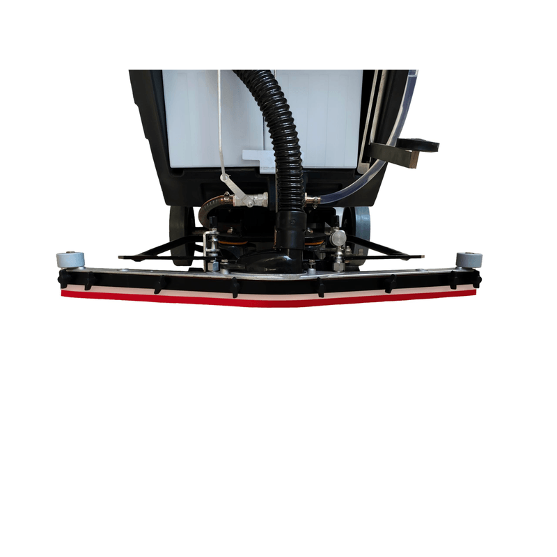 Dapper Supply 19-inch floor scrubber 30-inch squeegee assembly closeup.