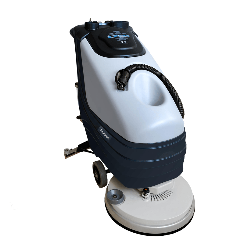 Dapper Supply 19-inch floor scrubber recovery tank and top control area.