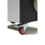 Dapper Supply 190-pint commercial dehumidifier locking swivel caster closeup.