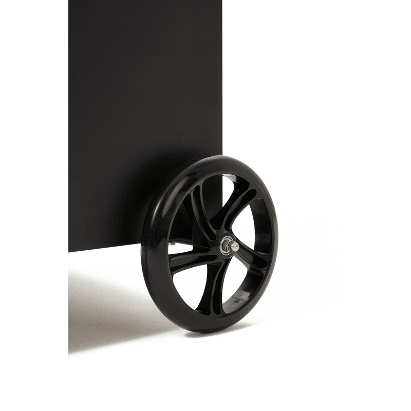 Dapper Supply 190-pint commercial dehumidifier large rear transport wheel closeup.