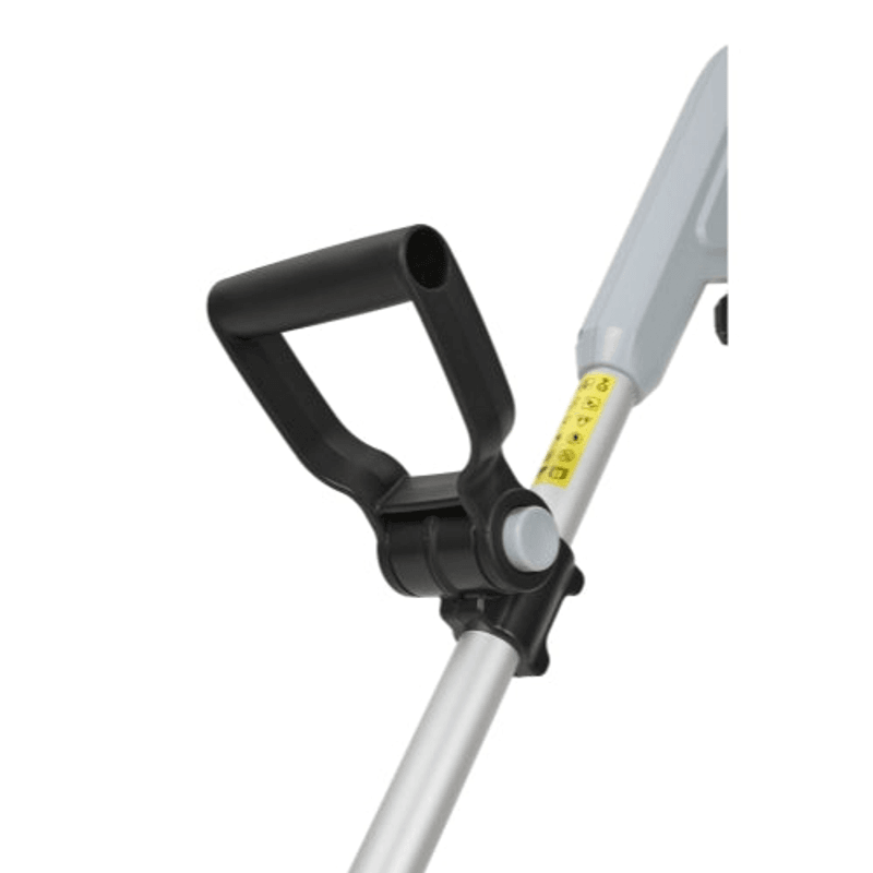 Dapper Supply 20V cordless tiller multi-position auxiliary handle closeup.