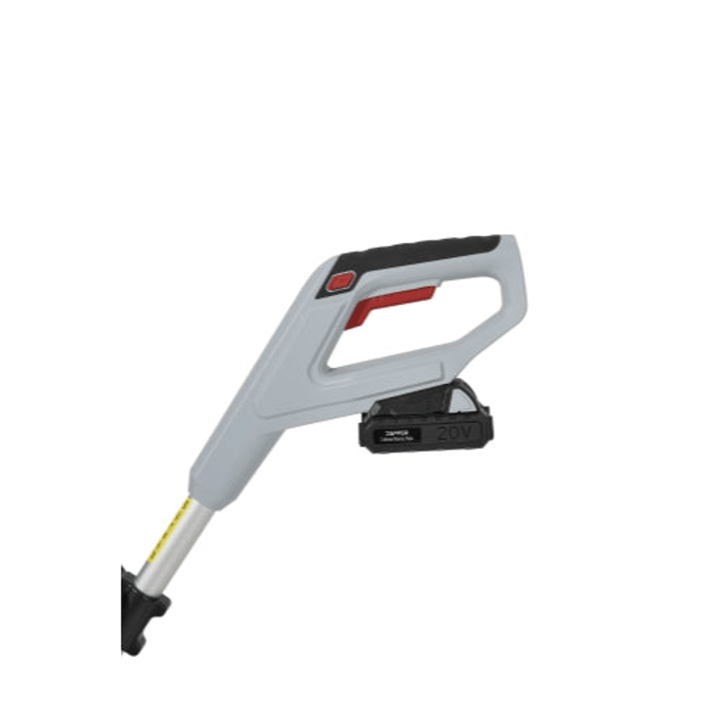 Dapper Supply 20V cordless tiller main handle with 20V battery.