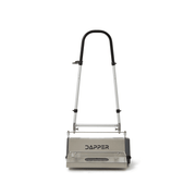 Dapper Supply 22-inch counter-rotating brush machine front view with handle raised.