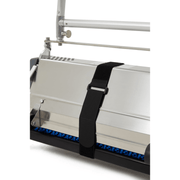 Dapper Supply 22-inch counter-rotating brush machine securing strap and brush detail.