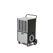 Dapper Supply 290-pint commercial dehumidifier angled view with coiled drain hose.