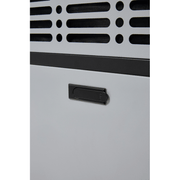 Dapper Supply 290-pint commercial dehumidifier tank drain latch closeup.