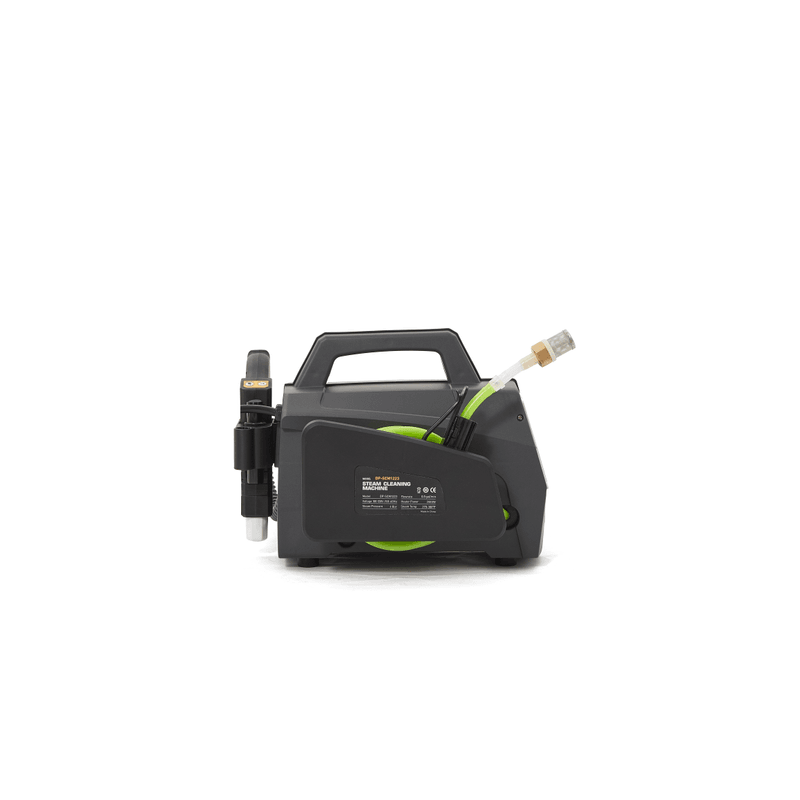 Dapper Supply 5-in-1 portable steam cleaner side view with specification label.
