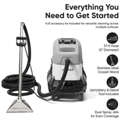 Dapper Supply 500 PSI heated carpet extractor included 37 ft hose, wand, and upholstery tool.