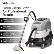 Dapper Supply 500 PSI heated carpet extractor with up to 500 PSI dual spray jet extraction.