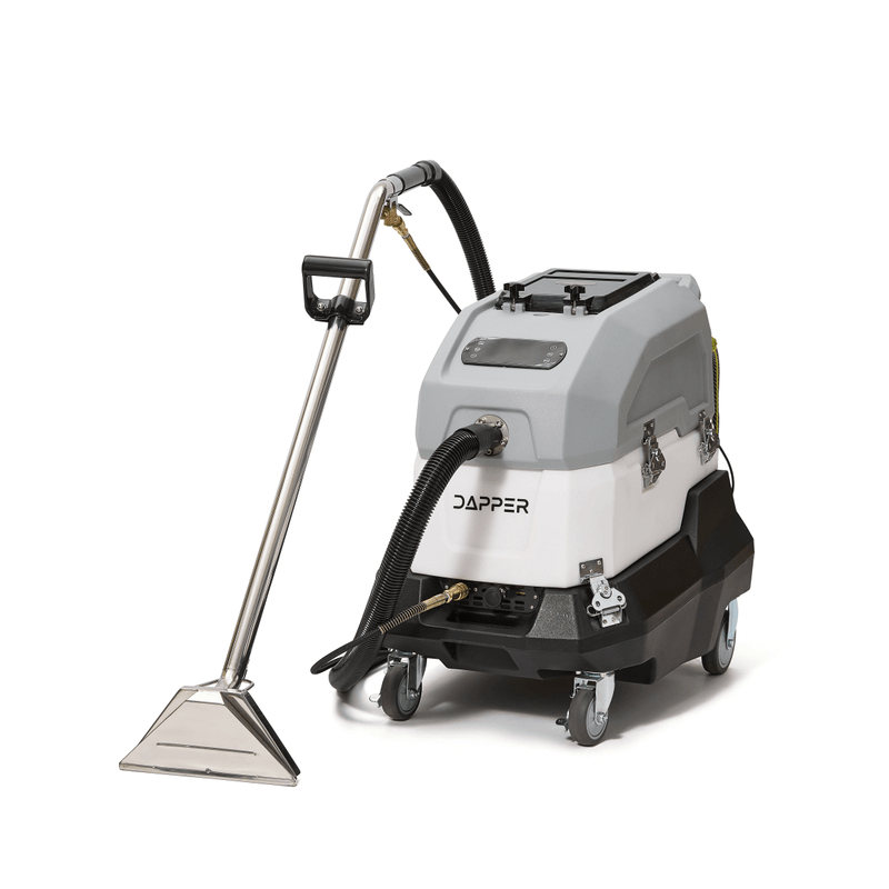 Dapper Supply 500 PSI heated carpet extractor front angle with stainless steel wand.