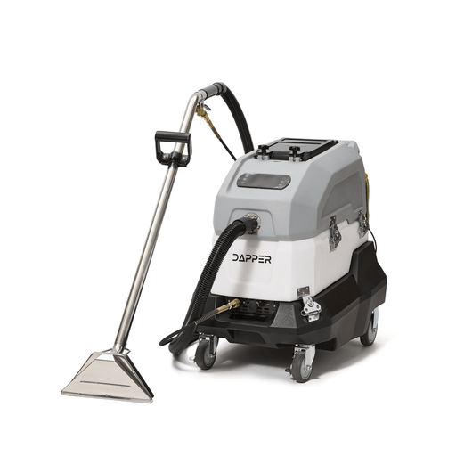 Dapper Supply 500 PSI heated carpet extractor front angle with stainless steel wand.