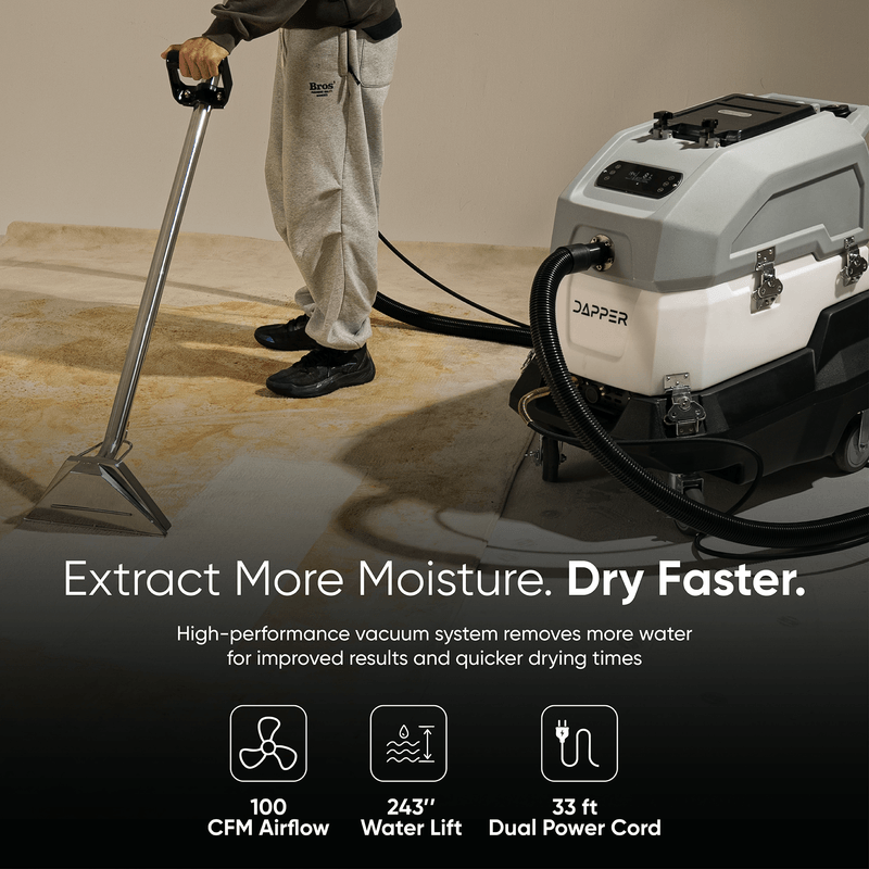 Dapper Supply 500 PSI heated carpet extractor 100 CFM airflow and 243 inch water lift.