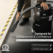 Dapper Supply 6-gallon wall mount vacuum with 5.5 HP and 2-year warranty callout.