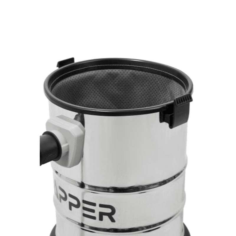 Dapper Supply 6-gallon wet/dry vacuum filter bag inside the stainless steel tank.