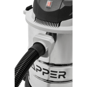 Dapper Supply 6-gallon wet/dry vacuum hose port connection closeup.