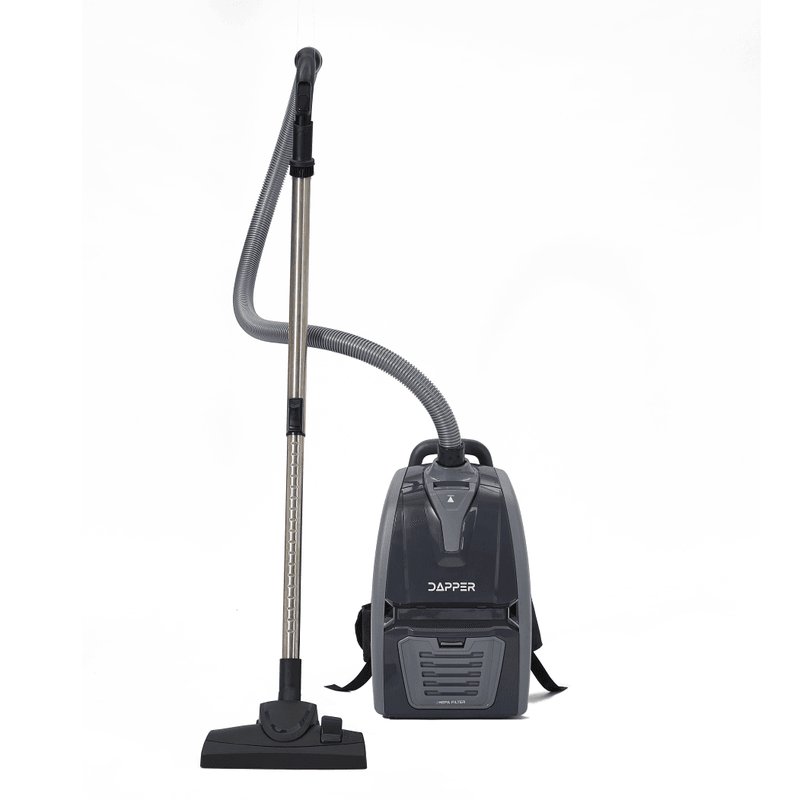 Dapper Supply backpack vacuum with extension wand and floor tool assembled.