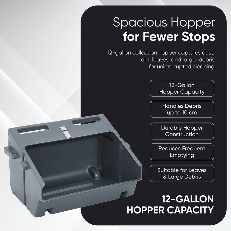 Dapper Supply 40-inch battery floor sweeper 12-gallon collection hopper.