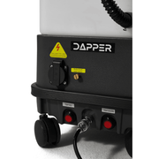 Dapper Supply box carpet extractor control panel closeup with spray and vacuum switches.