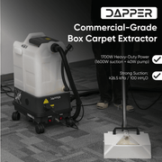 Dapper Supply box carpet extractor infographic showing 1700W power and suction rating.