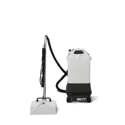 Dapper Supply box carpet extractor rear view with hose and cord.