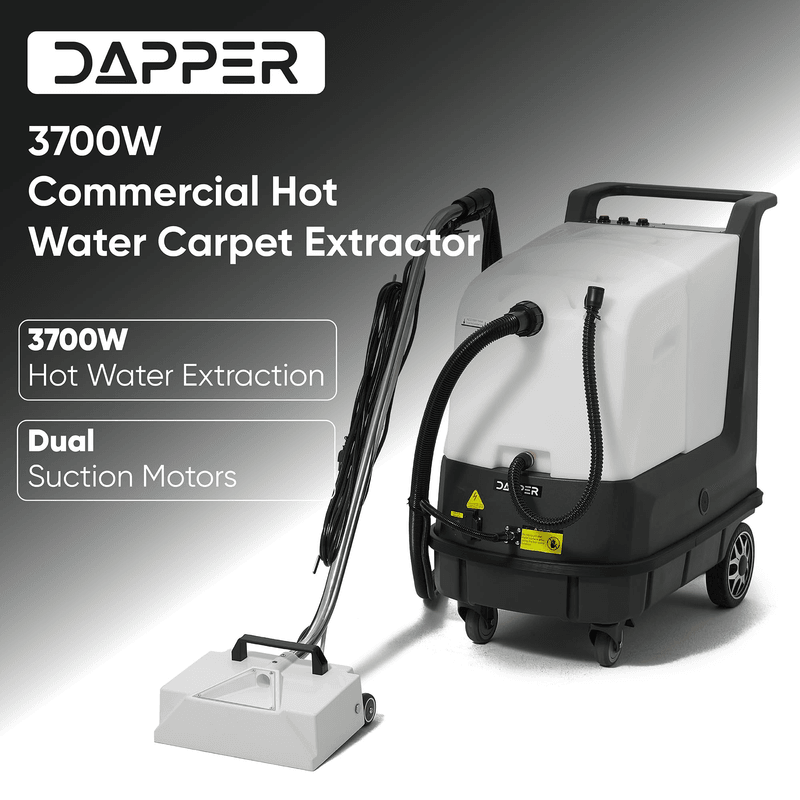 Dapper Supply 3700W commercial hot water carpet extractor with dual suction motors.