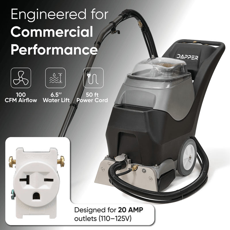 Dapper Supply 4-in-1 carpet extractor angled view engineered for commercial performance.